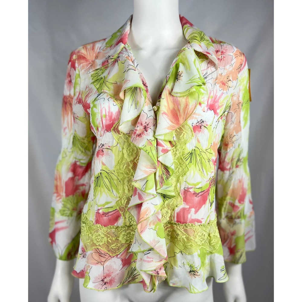 Y2K Pink/Lime Green Ruffle Blouse